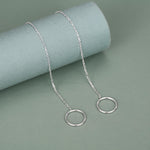 Sterling Silver Open Circle Threaders, Available in two Lengths, Delicate Circle Earrings, Minimalist Ear Threaders