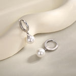 Mother of Pearl Huggie Hoop Earrings in Sterling Silver, Simple Pearl Dangle Earrings, Gold and Silver