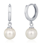 Mother of Pearl Huggie Hoop Earrings in Sterling Silver, Simple Pearl Dangle Earrings, Gold and Silver