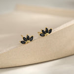 Black CZ Lotus Flower Stud Earrings in Sterling Silver