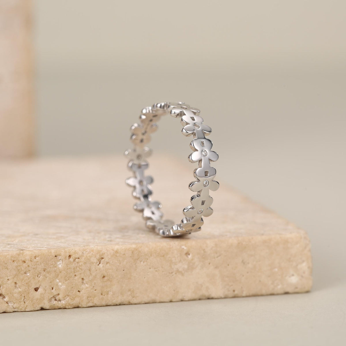 Sterling Silver Pretty Forget-me-not Flower Floral Motif Ring, Nature Inspired Jewellery, Adjustable Size