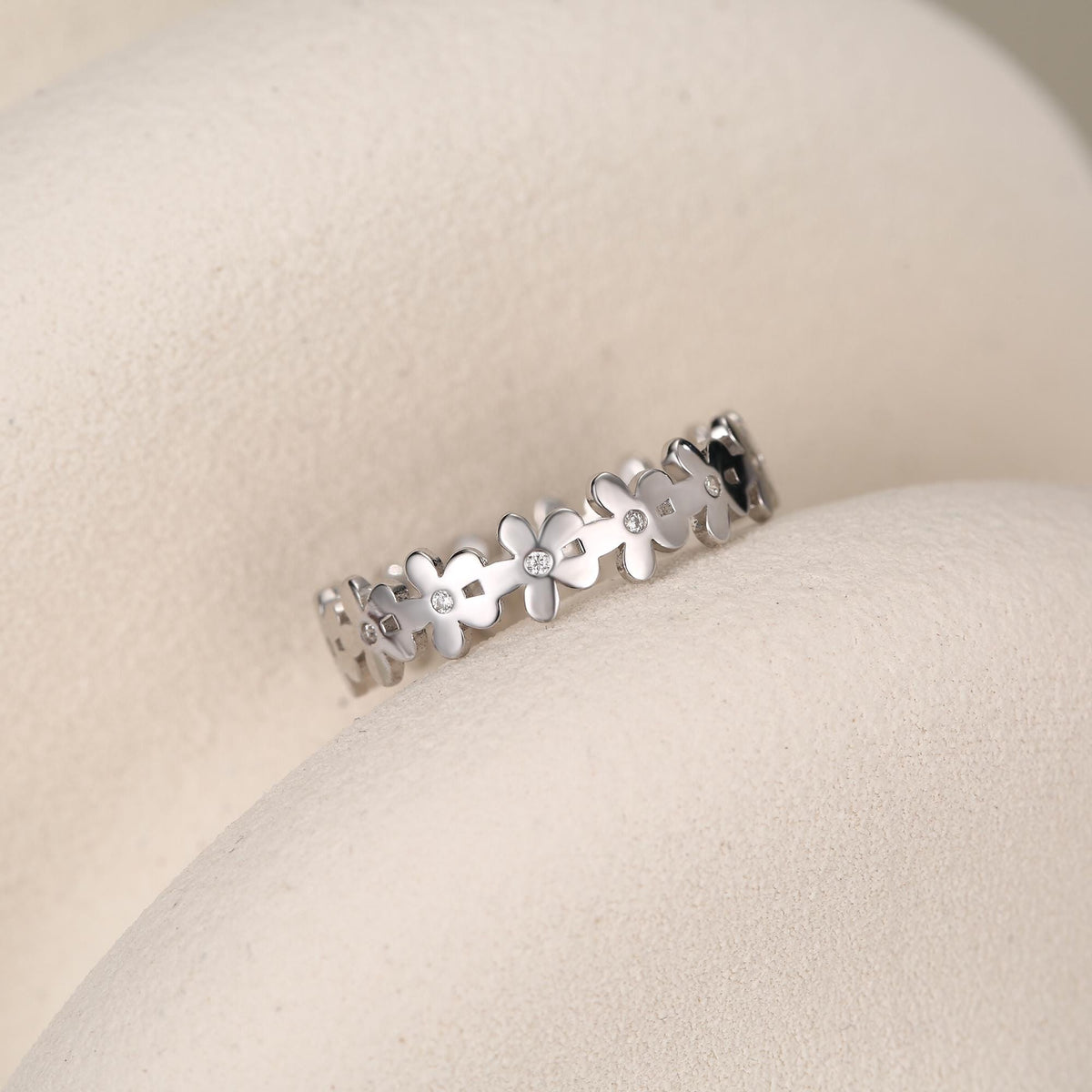 Sterling Silver Pretty Forget-me-not Flower Floral Motif Ring, Nature Inspired Jewellery, Adjustable Size