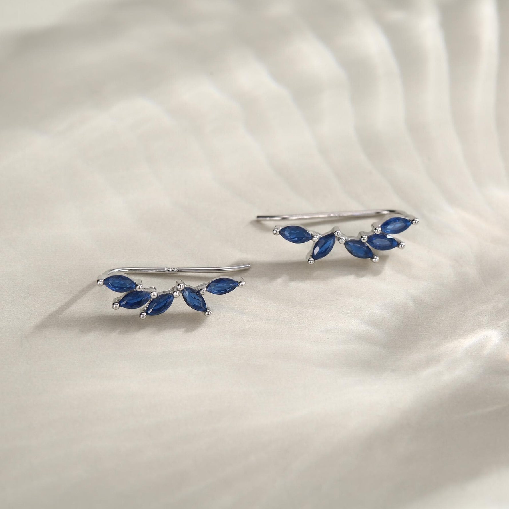 Sapphire Blue CZ Cluster Crawler Earrings in Sterling Silver, Silver or Gold, Blue CZ Marquise Ear Crawlers, CZ Cluster Earrings