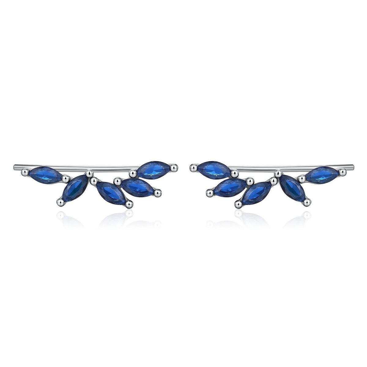 Sapphire Blue CZ Cluster Crawler Earrings in Sterling Silver, Silver or Gold, Blue CZ Marquise Ear Crawlers, CZ Cluster Earrings