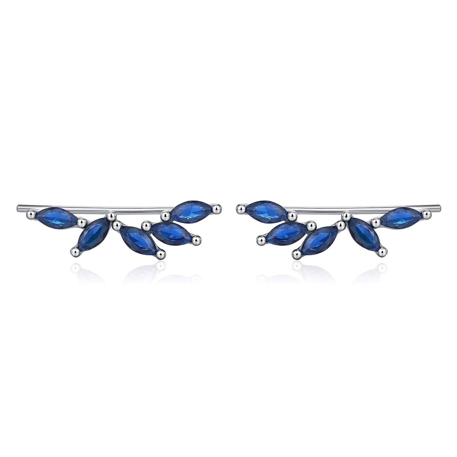 Sapphire Blue CZ Cluster Crawler Earrings in Sterling Silver, Silver or Gold, Blue CZ Marquise Ear Crawlers, CZ Cluster Earrings