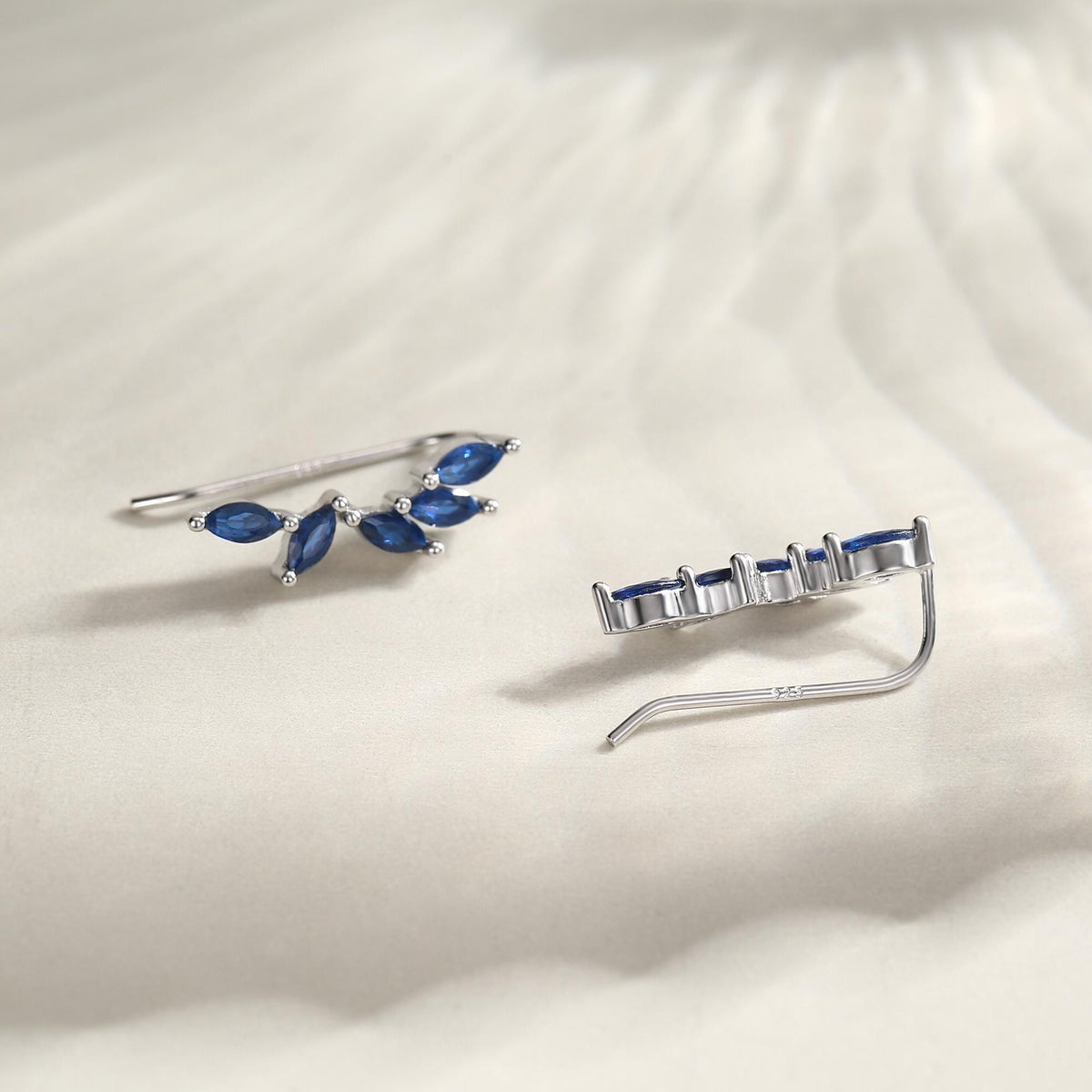 Sapphire Blue CZ Cluster Crawler Earrings in Sterling Silver, Silver or Gold, Blue CZ Marquise Ear Crawlers, CZ Cluster Earrings