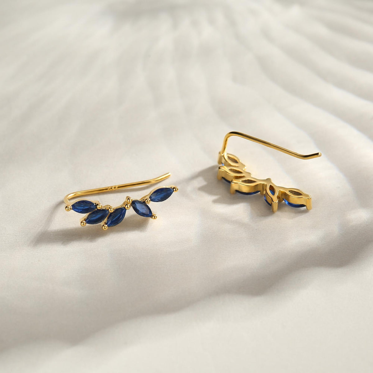 Sapphire Blue CZ Cluster Crawler Earrings in Sterling Silver, Silver or Gold, Blue CZ Marquise Ear Crawlers, CZ Cluster Earrings