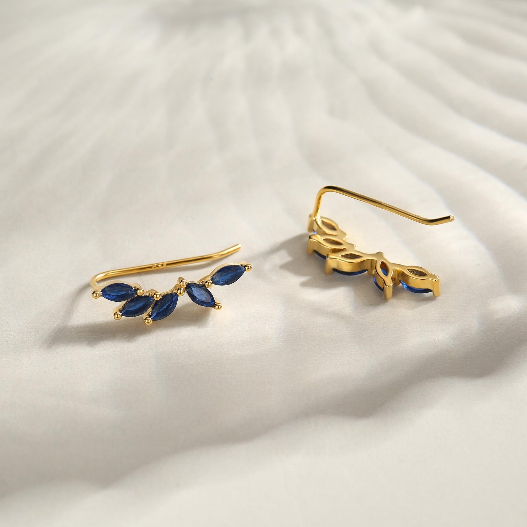Sapphire Blue CZ Cluster Crawler Earrings in Sterling Silver, Silver or Gold, Blue CZ Marquise Ear Crawlers, CZ Cluster Earrings
