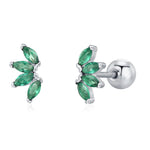 Green CZ Lotus Screw Back Earrings