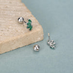 Green CZ Lotus Screw Back Earrings