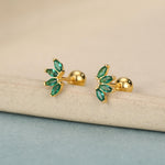 Green CZ Lotus Screw Back Earrings