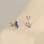 Sapphire Blue CZ Lotus Screw Back Earrings