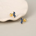 Sapphire Blue CZ Lotus Screw Back Earrings