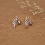 Olive Branch 18G Screw Back Earrings In Sterling Silver