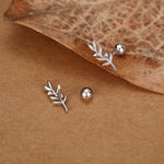 Olive Branch 18G Screw Back Earrings In Sterling Silver