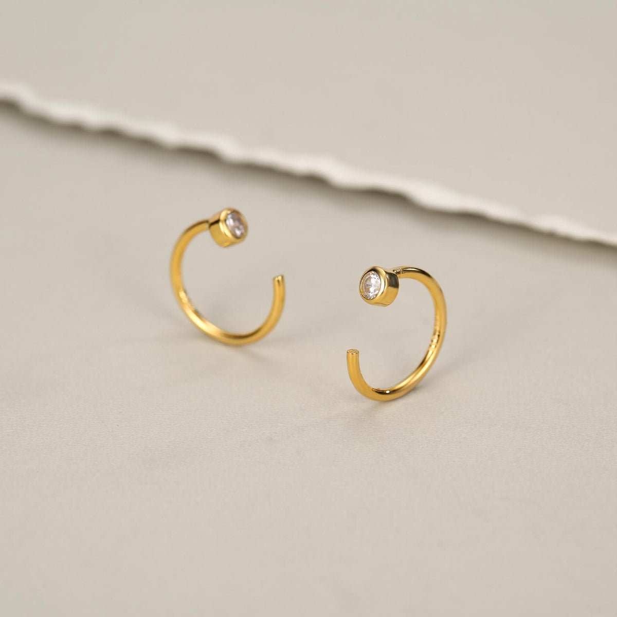 2mm Diamond CZ Huggie Hoop Earrings in Sterling Silver, Silver, or Gold, Half Hoop, Open Hoop, Pull Through, Dainty Earrings