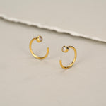 2mm Diamond CZ Huggie Hoop Earrings in Sterling Silver, Silver, or Gold, Half Hoop, Open Hoop, Pull Through, Dainty Earrings
