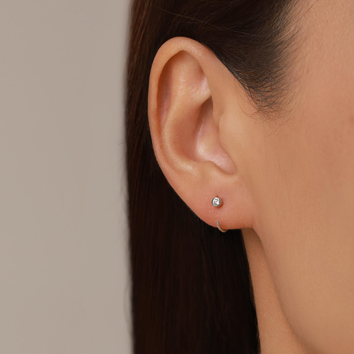 2mm Diamond CZ Huggie Hoop Earrings in Sterling Silver, Silver, or Gold, Half Hoop, Open Hoop, Pull Through, Dainty Earrings