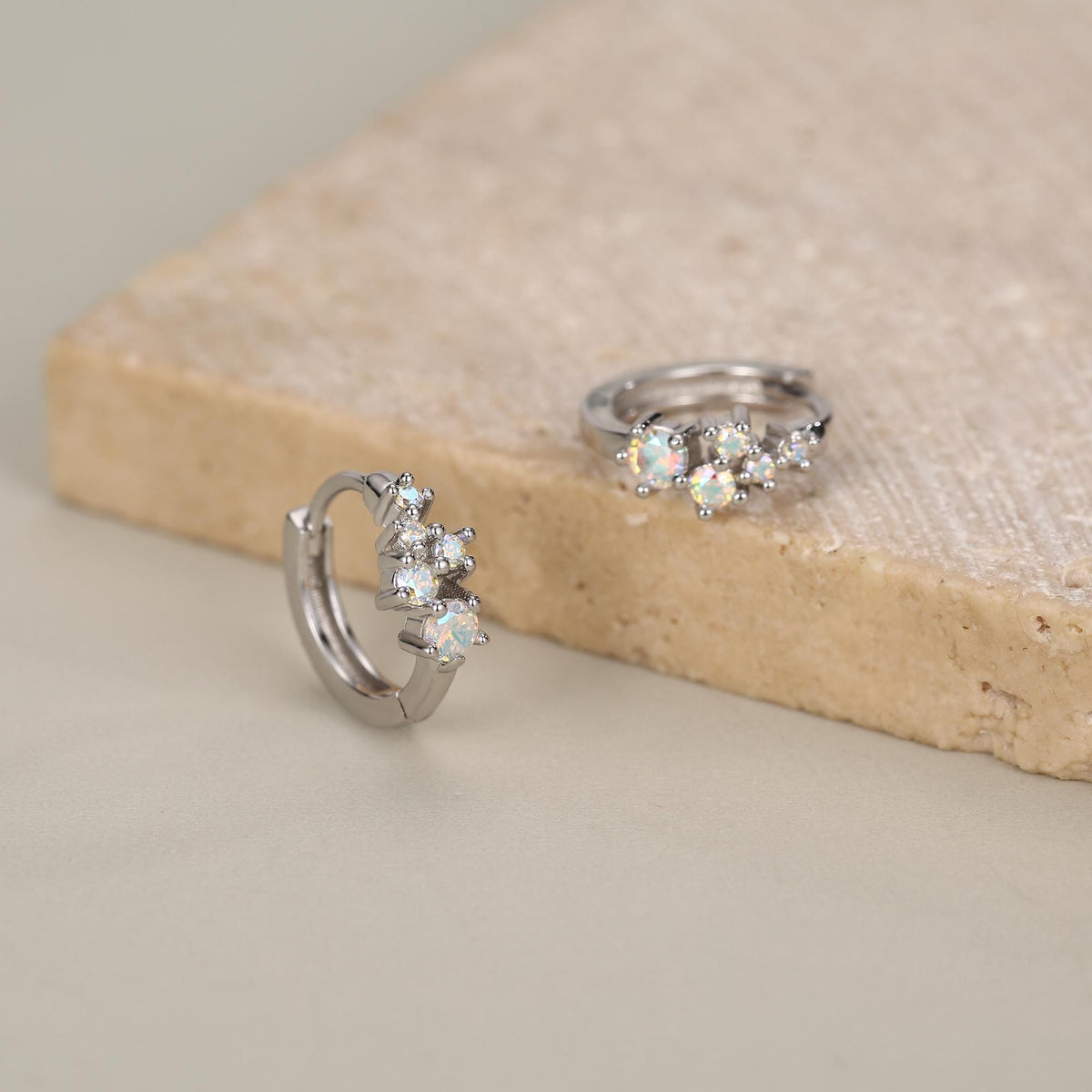 Star Constellation AB CZ Huggie Hoop in Sterling Silver, Silver or Gold or Rose Gold, 8mm Inner Diameter, CZ Cluster Hoops,