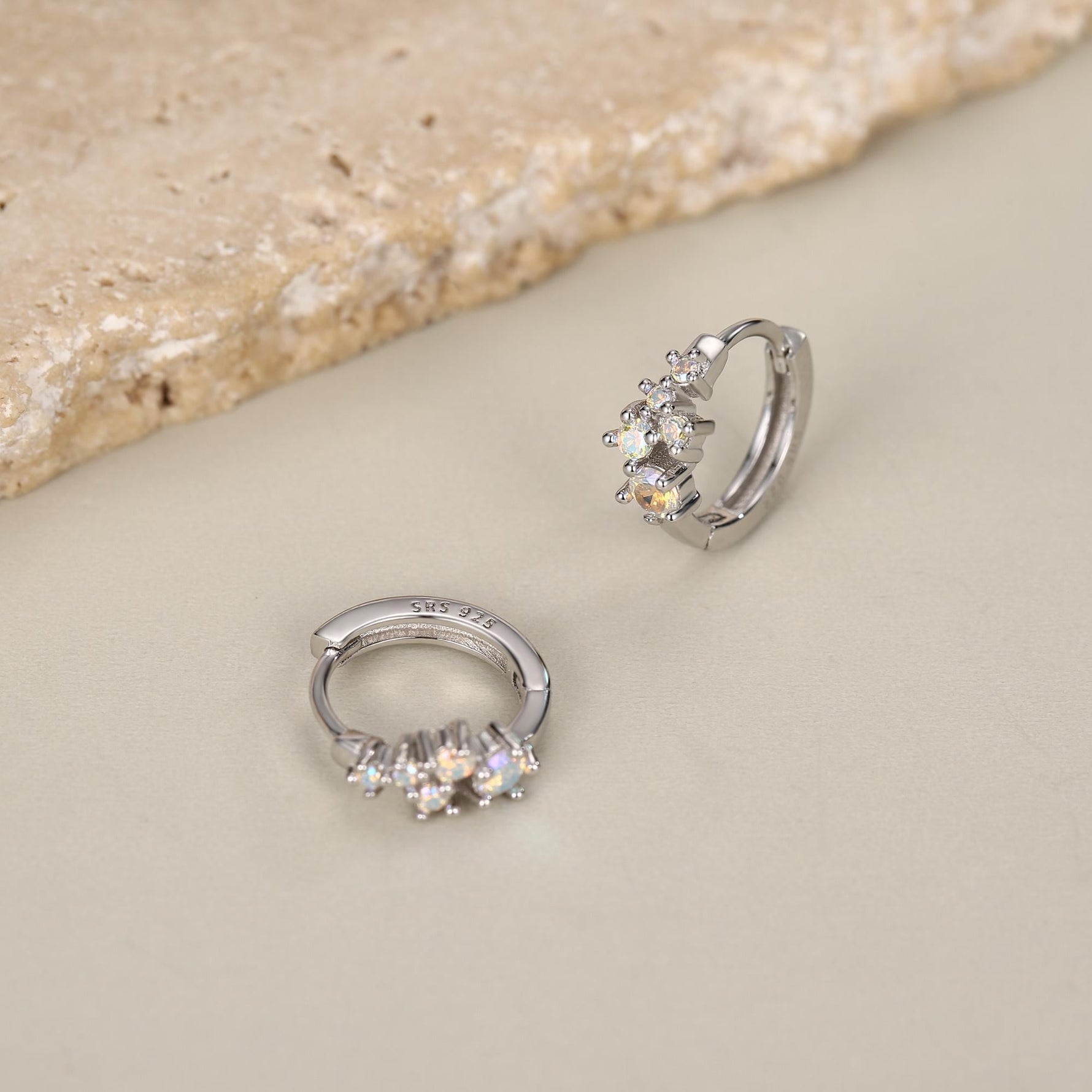 Star Constellation AB CZ Huggie Hoop in Sterling Silver, Silver or Gold or Rose Gold, 8mm Inner Diameter, CZ Cluster Hoops,
