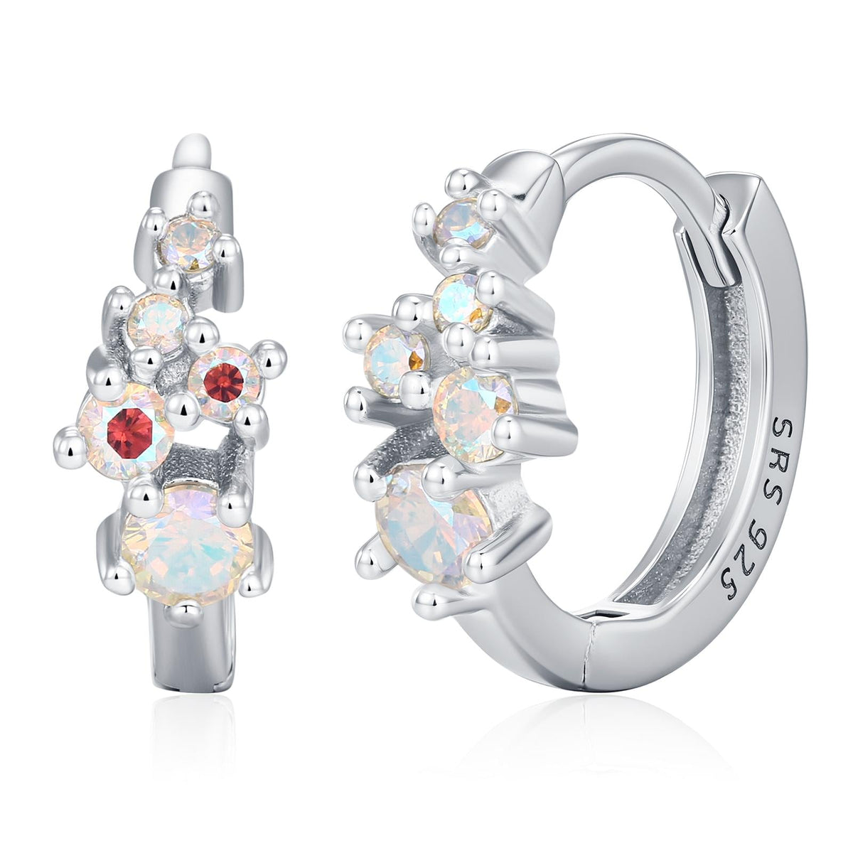 Star Constellation AB CZ Huggie Hoop in Sterling Silver, Silver or Gold or Rose Gold, 8mm Inner Diameter, CZ Cluster Hoops,