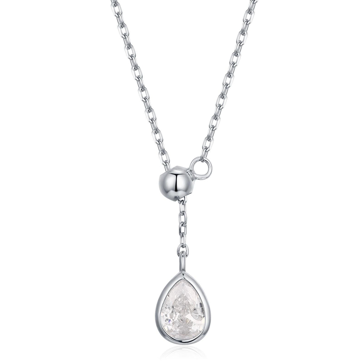 Pear Cut Clear CZ Lariat Necklace