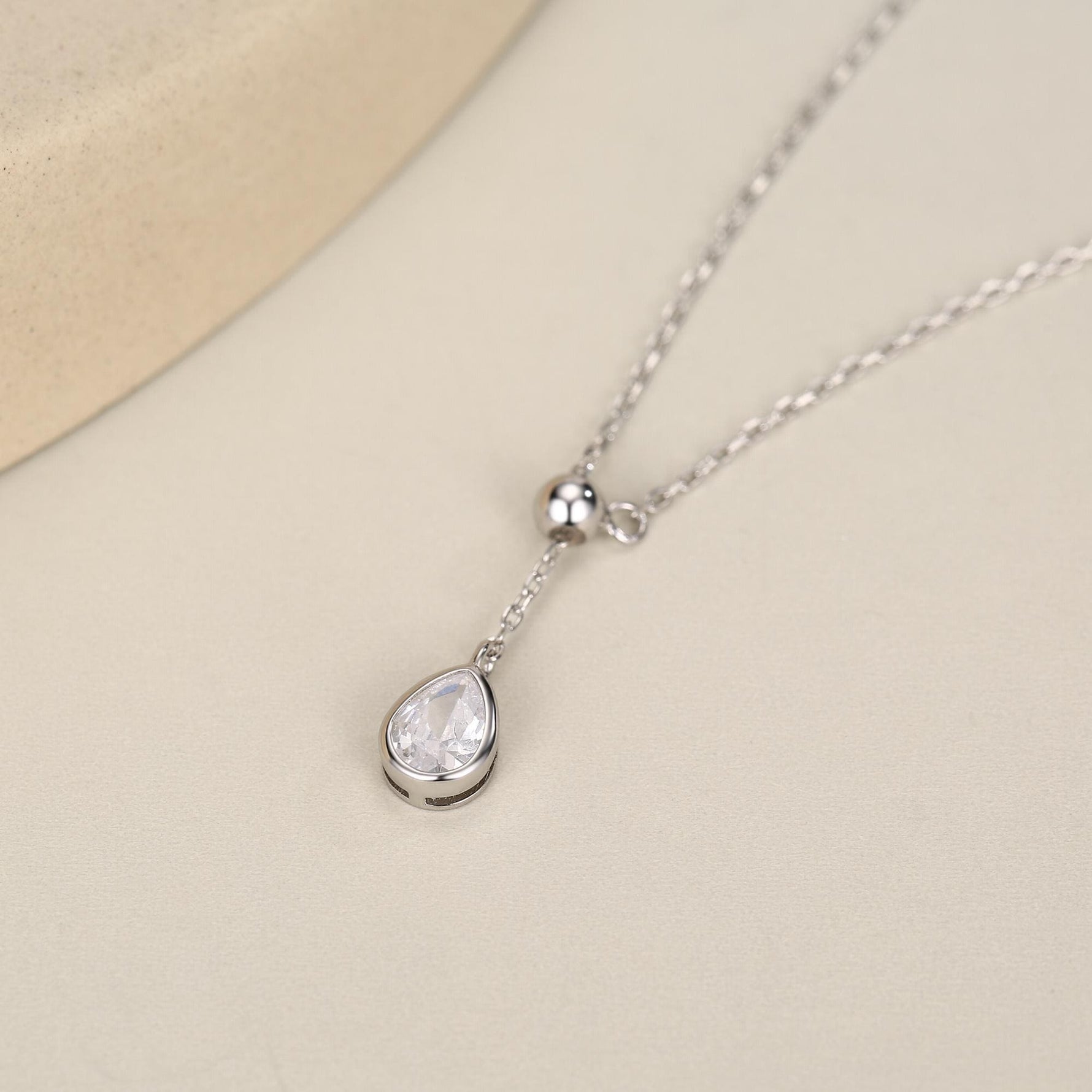 Pear Cut Clear CZ Lariat Necklace