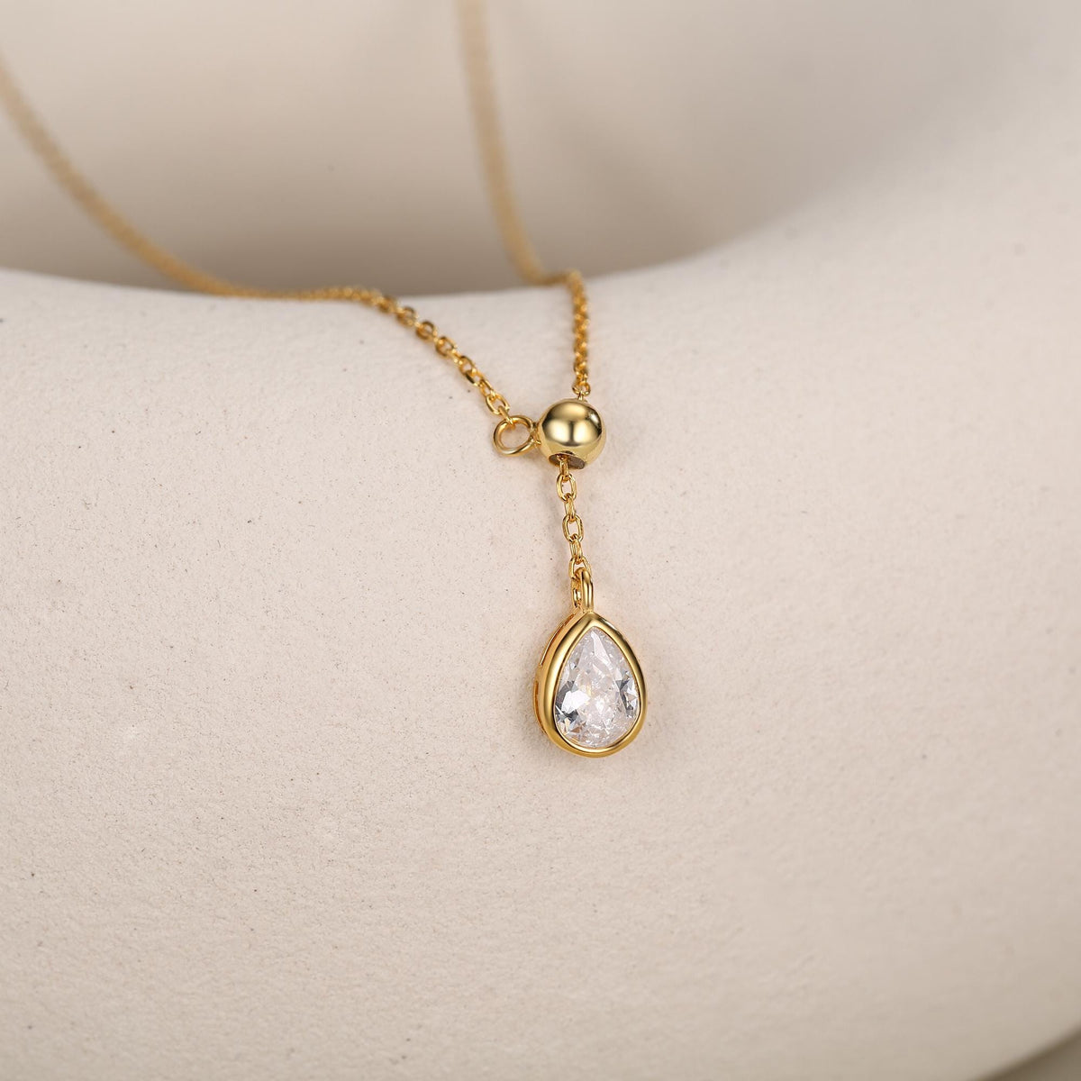 Pear Cut Clear CZ Lariat Necklace