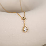 Pear Cut Clear CZ Lariat Necklace