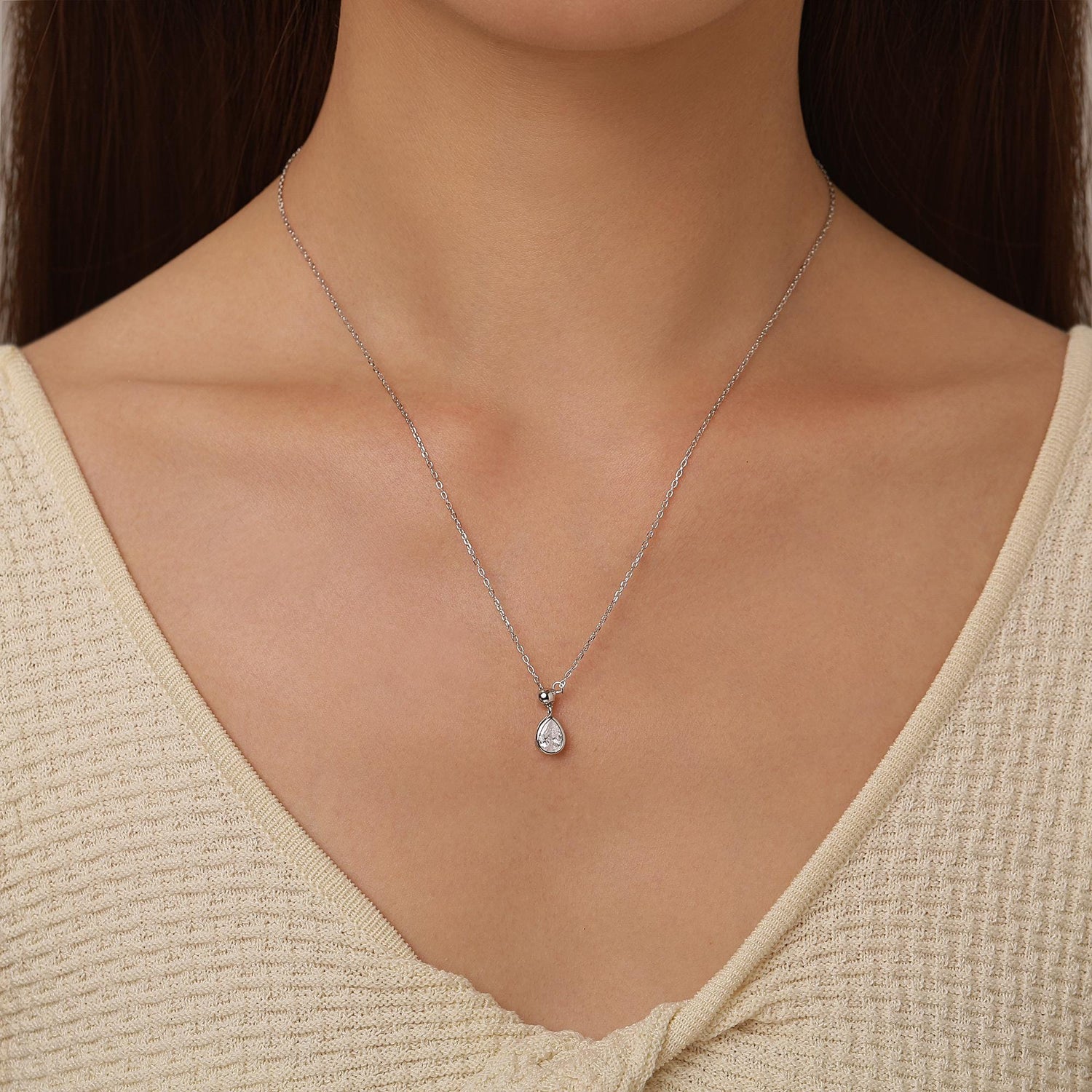 Pear Cut Clear CZ Lariat Necklace