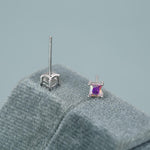 Princess Cut AB Aurora Square Crystal Stud Earrings in Sterling Silver