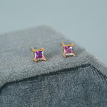 Princess Cut AB Aurora Square Crystal Stud Earrings in Sterling Silver