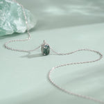 Sterling Silver Tiny Moss Agate Oval Necklace