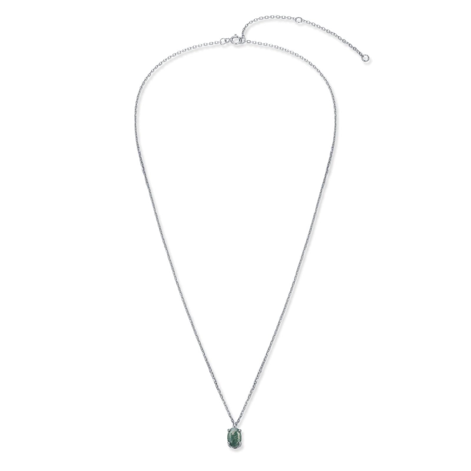Sterling Silver Tiny Moss Agate Oval Necklace