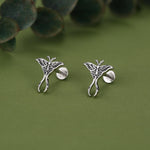 Sterling Silver Moth 16G Internally Threaded Flat Back Earrings