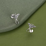 Sterling Silver Moth 16G Internally Threaded Flat Back Earrings
