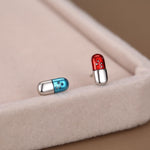 Sterling Silver Red and Blue Pill Mismatched Stud Earrings