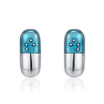Sterling Silver Blue Pill Mismatched Stud Earrings