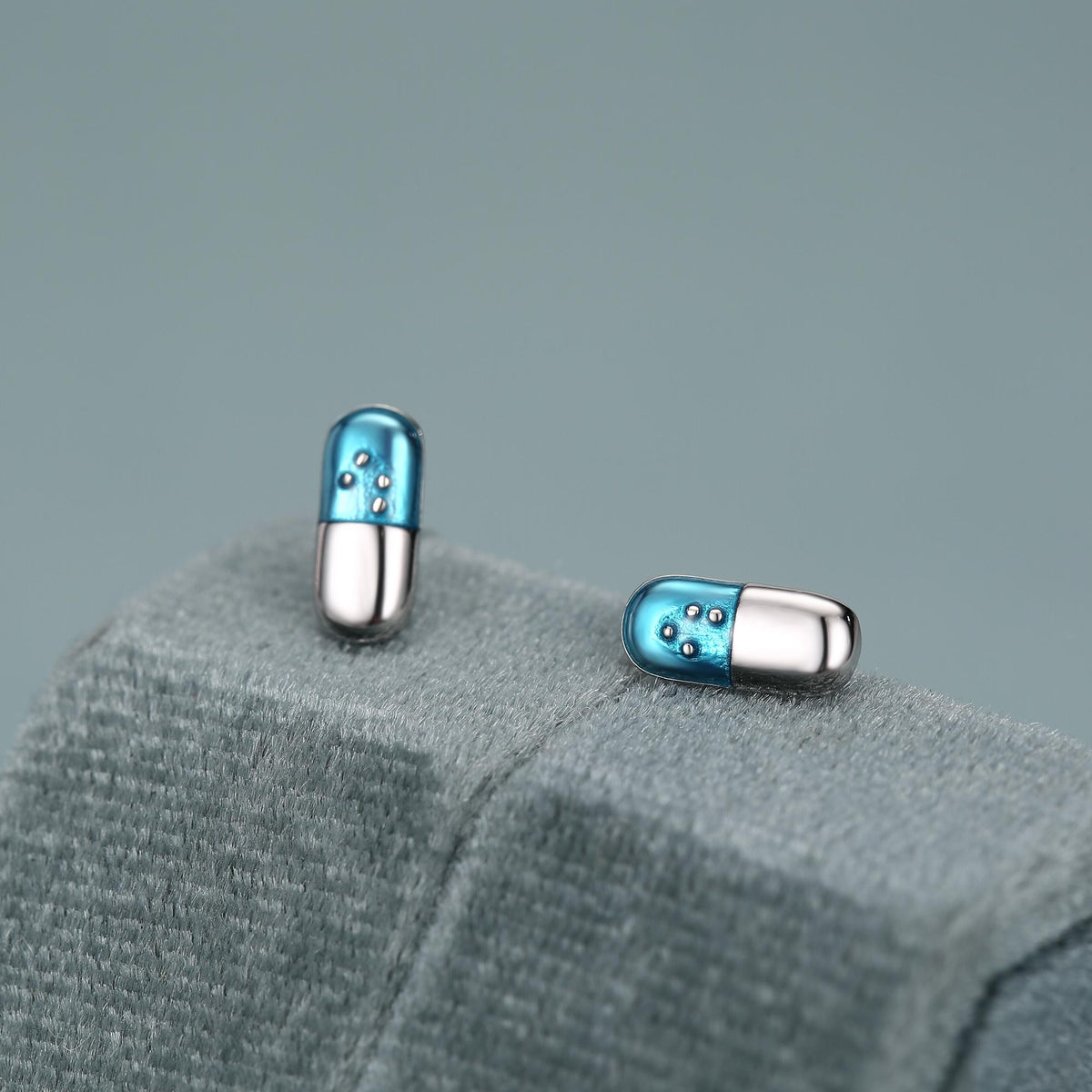 Sterling Silver Blue Pill Mismatched Stud Earrings
