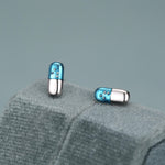Sterling Silver Blue Pill Mismatched Stud Earrings