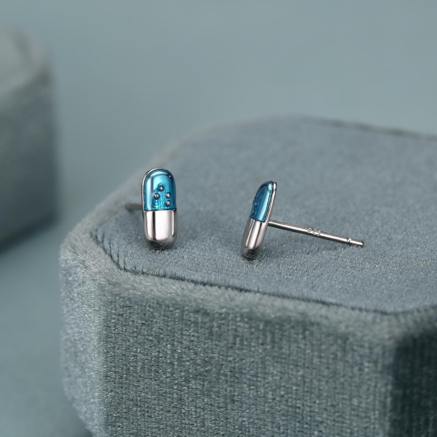 Sterling Silver Blue Pill Mismatched Stud Earrings
