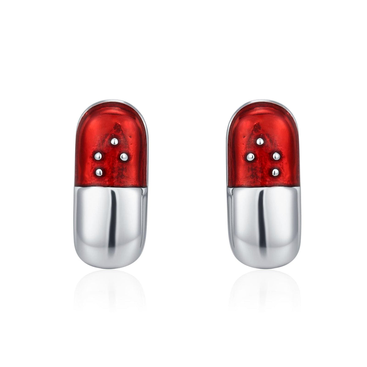 Sterling Silver Red Pill Mismatched Stud Earrings