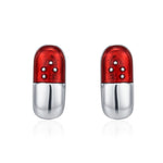 Sterling Silver Red Pill Mismatched Stud Earrings