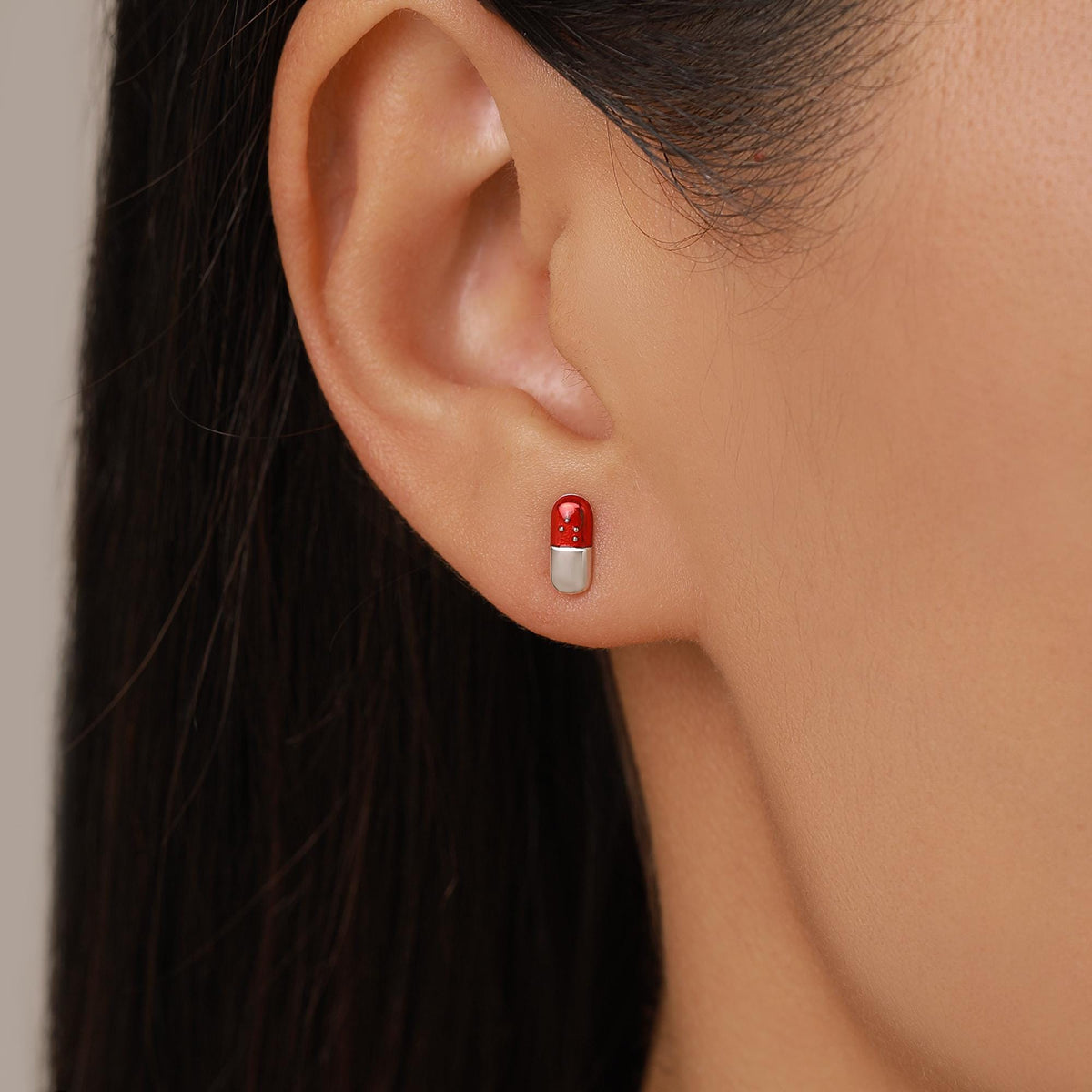 Sterling Silver Red Pill Mismatched Stud Earrings