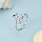 Sterling Silver Manta Ray and Hammerhead Shark Open Ring