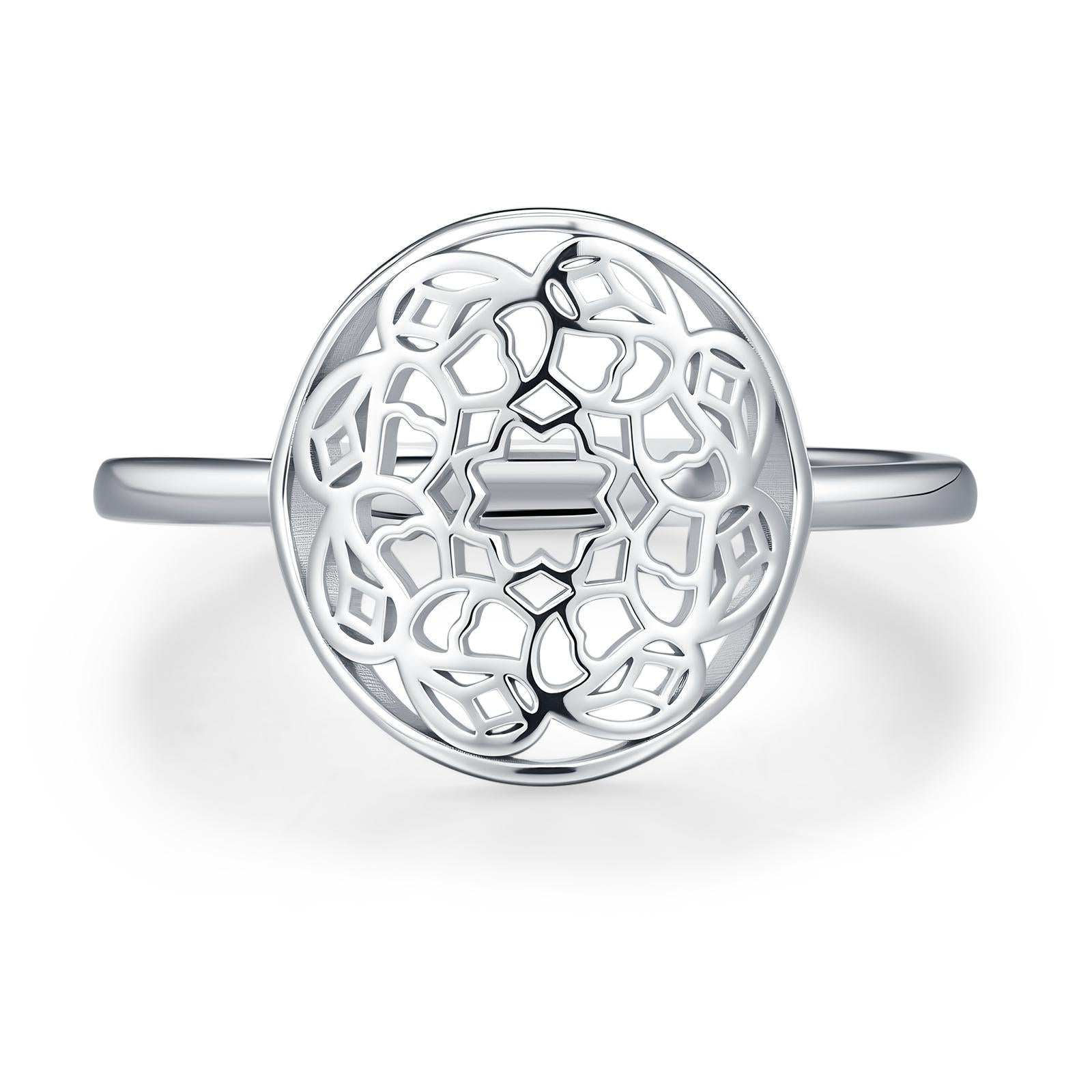 Sterling Silver Mandala Cut Out Open Ring