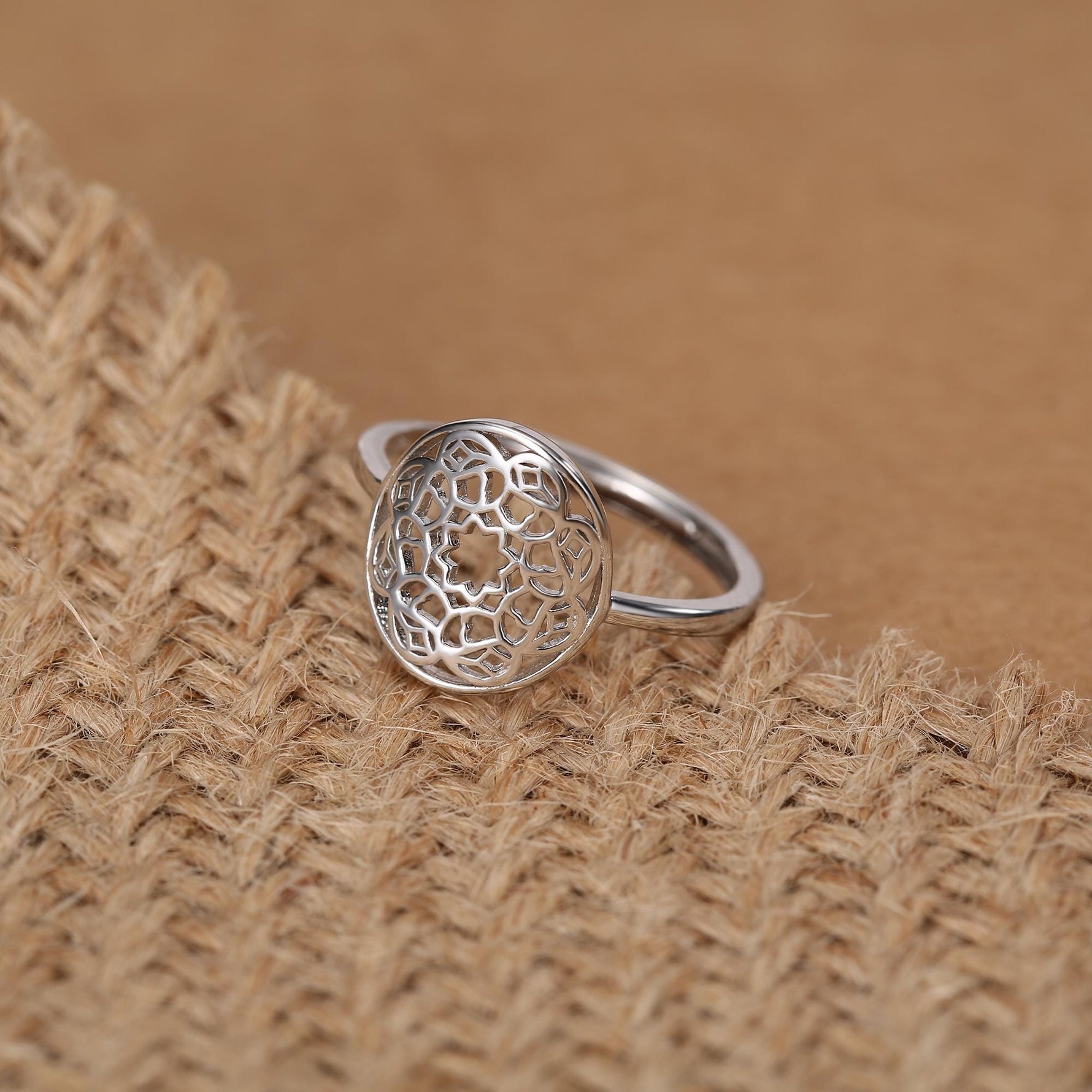 Sterling Silver Mandala Cut Out Open Ring