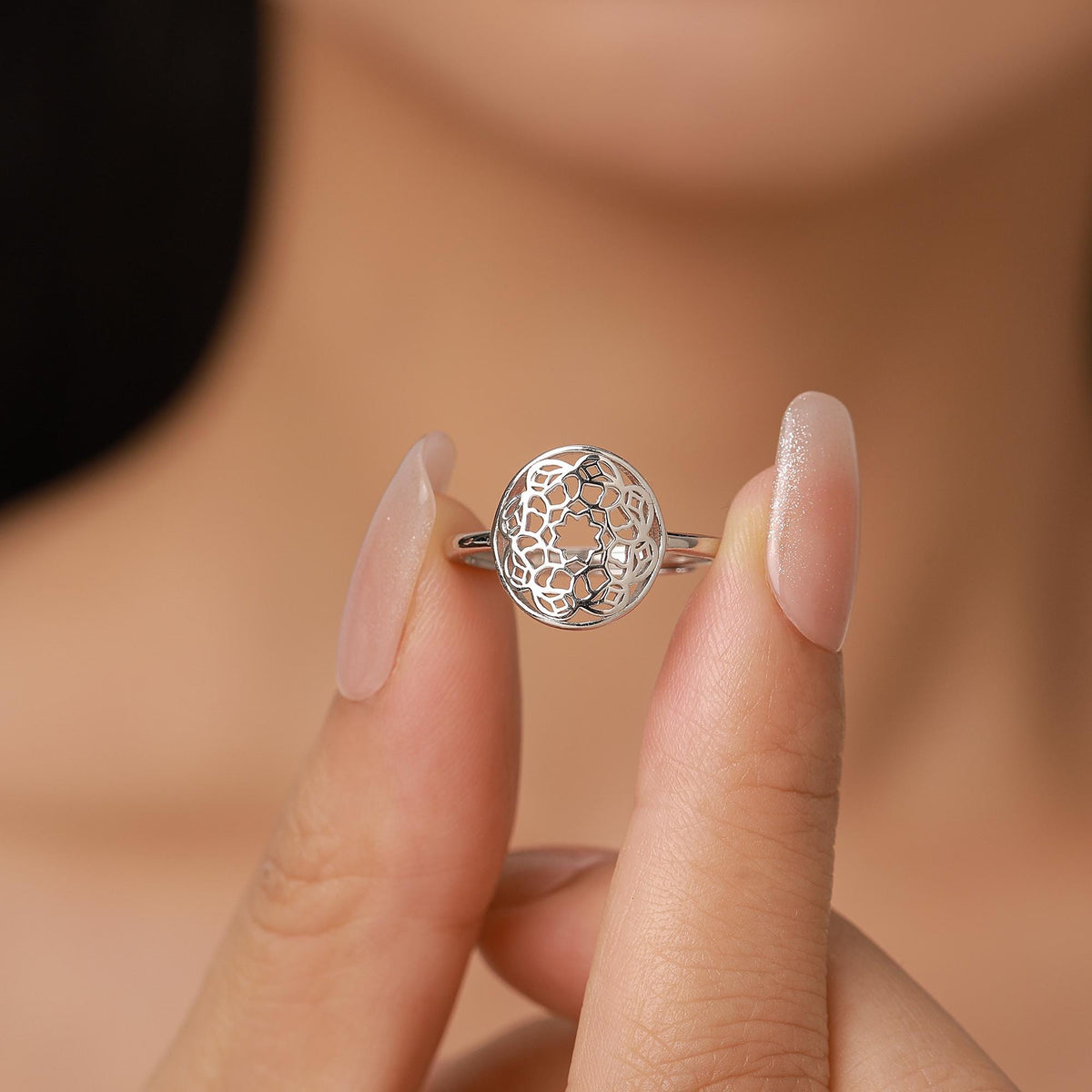 Sterling Silver Mandala Cut Out Open Ring