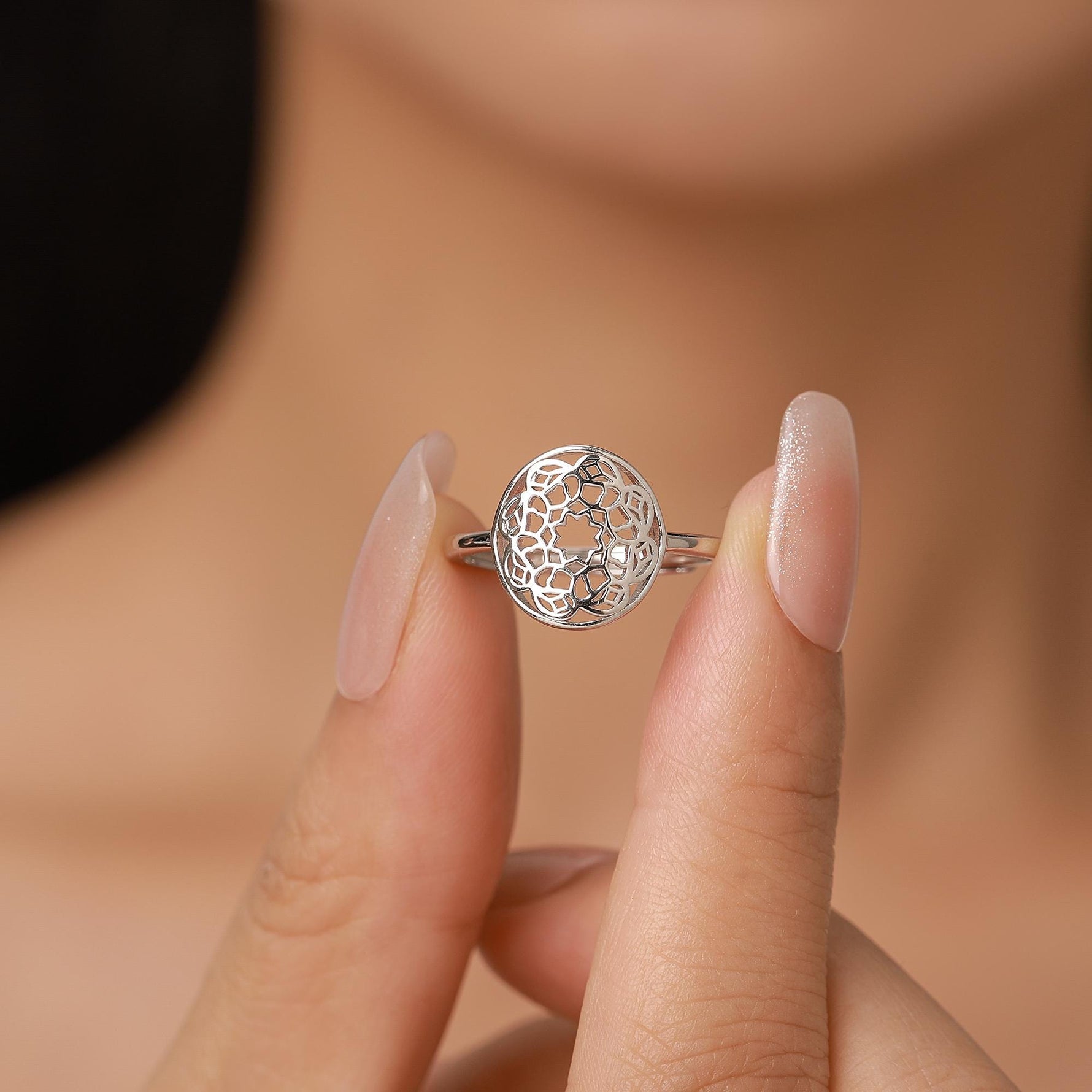 Sterling Silver Mandala Cut Out Open Ring