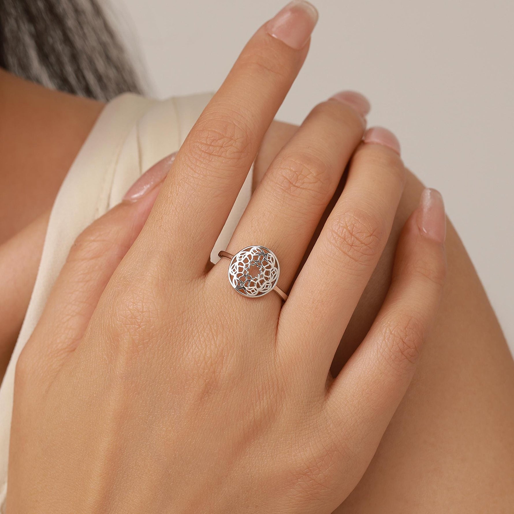 Sterling Silver Mandala Cut Out Open Ring